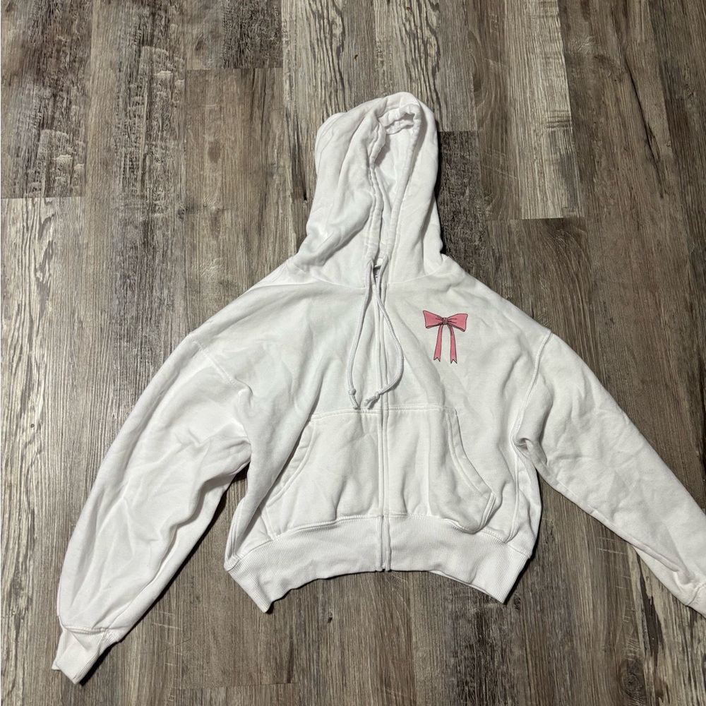 Mighty Fine White Hoodie with Pink Bows